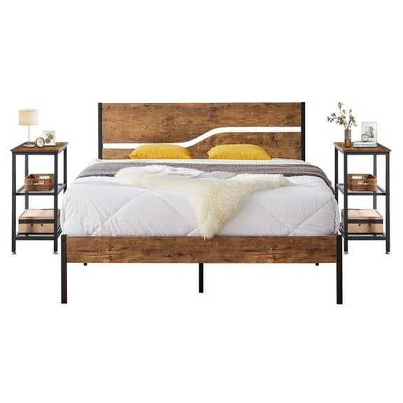 VECELO 3-Piece Bedroom Set with Queen Bed and Nightstand