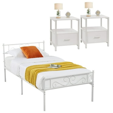VECELO 3-Piece Bedroom Set with Twin Bed Frame and 2 Nightstands, White