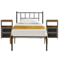thumbnail image 1 of VECELO 3-Piece Bedroom Set with Twin Metal Platform Bed Frame with Headboard and Two Brown Nightstands, 1 of 9