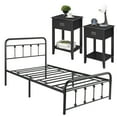 thumbnail image 1 of VECELO 3-Piece Bedroom Sets Metal Bed Frame and 2 Nightstand, 1 of 10