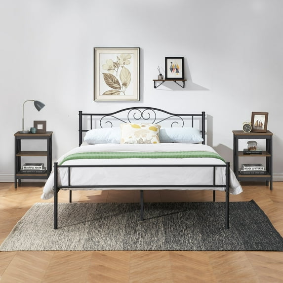 VECELO 3-Piece Bedroom Sets Metal Bed Frame and 2 Nightstand