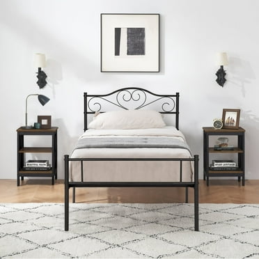 VECELO 3-Piece Bedroom Sets Metal Bed Frame and 2 Nightstand