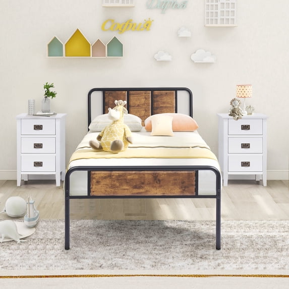 VECELO 3-Piece Bedroom Sets Metal Bed Frame and 2 Nightstands