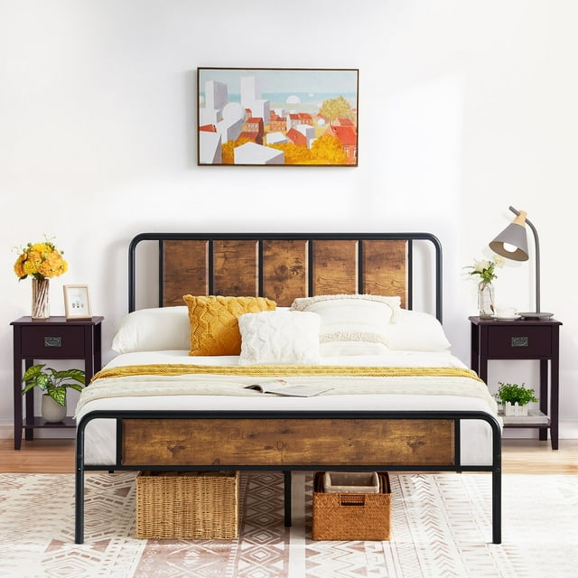 VECELO 3-Piece Bedroom Sets Metal Bed Frame and 2 Nightstands