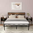 thumbnail image 1 of VECELO 3-Piece Bedroom Sets, Queen Size Metal Bed Frame and 2 Brown Nightstands, 1 of 9