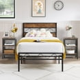 thumbnail image 1 of VECELO 3-Piece Bedroom Sets, Twin Size Metal Bed Frame and 3-tier Brown Nightstands, 1 of 9