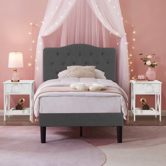 VECELO 3-Piece Bedroom Sets Upholstered Bed Frame and 2 Nightstand