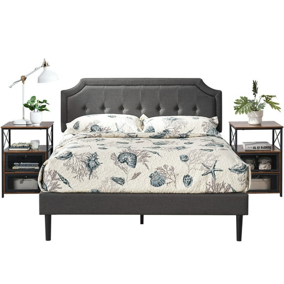 VECELO 3-Piece Bedroom Sets Upholstered Platform Bed Frame and 2 Nightstand