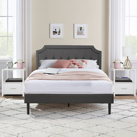 VECELO 3-Piece Bedroom Sets Upholstered Platform Bed Frame and 2 Nightstand
