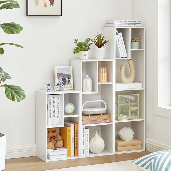 VECELO 3-Piece Bookcases Bookshelf Multi-Functional 12-Grid Bedroom Living Room Wooden Storage Rack, White