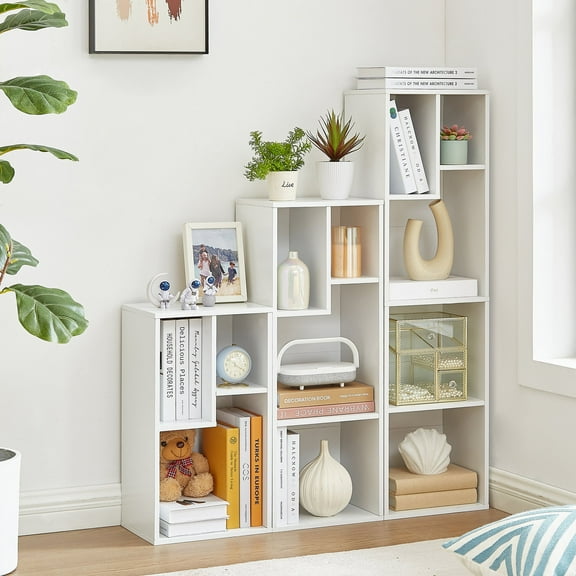 VECELO 3-Piece Bookcases Bookshelf Multi-Functional 12-Grid Bedroom Living Room Wooden Storage Rack, White