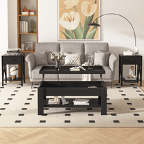 VECELO 3-Piece Coffee Table Set with Lift-top Coffee Table and Set of 2 End Tables, Modern Living Room Table Sets for Home and Office, Black