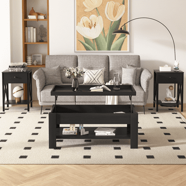 WOODEN SHINE Modern Coffee Table Set Of 2, Piece Stacking Tea Table Luxury Sofa Center Table Marble Look With Metal Perfect For Living Room Bedroom