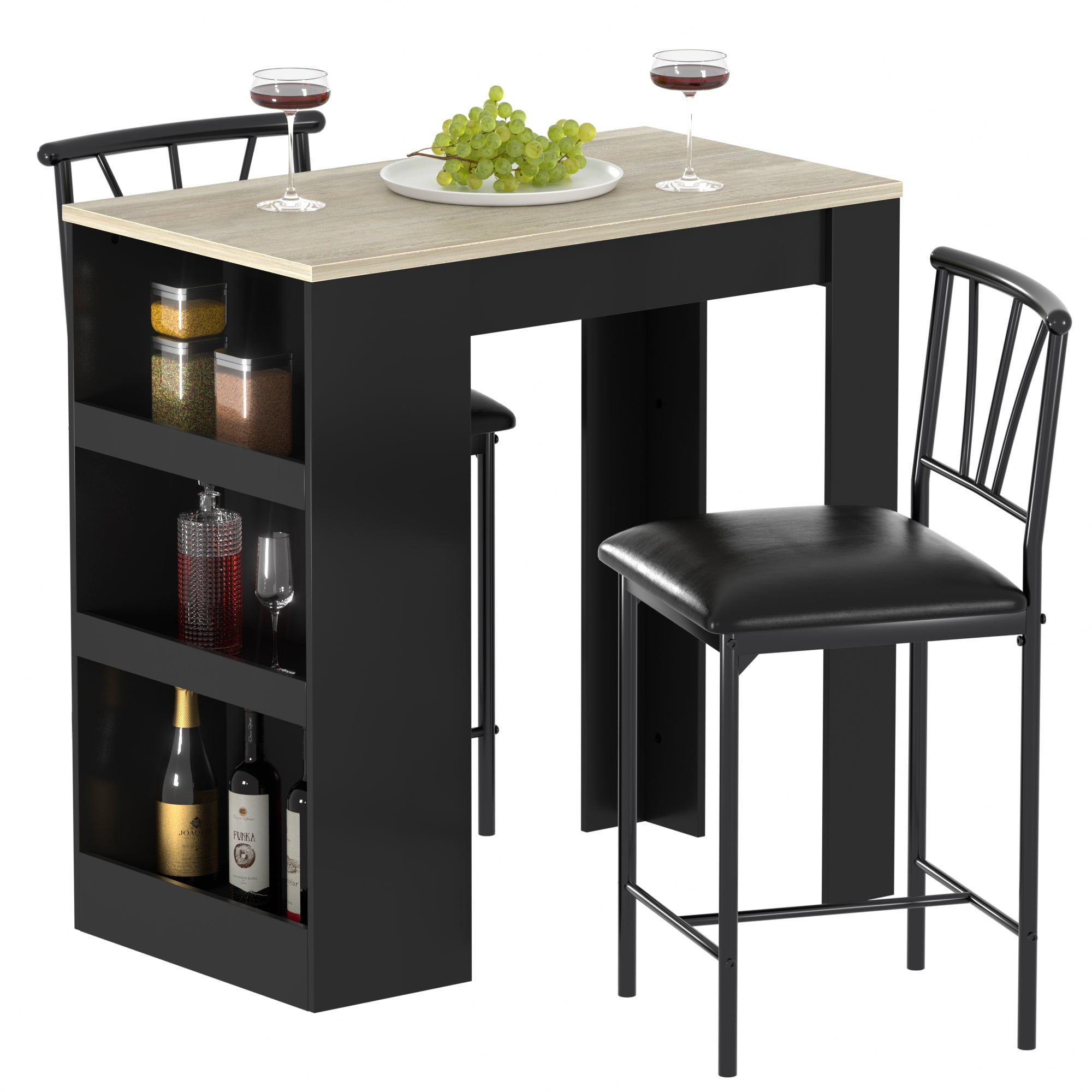 VECELO 3-Piece Counter Height Dining Table Set with Chairs for Kitchen ...