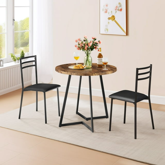 VECELO 3 Piece Dining Table Set with 2 Chairs, Small Kitchen Table Set ...