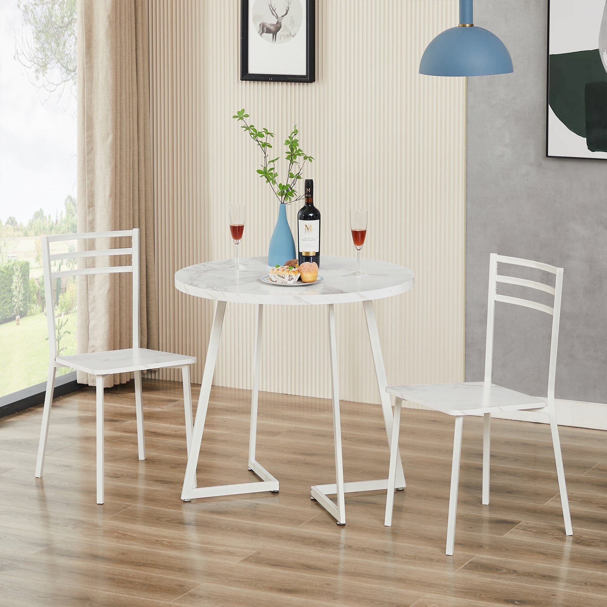 VECELO 3 Piece Dining Table Set with 2 Chairs Small Kitchen Table Set for 2 Metal Frame and Wood Table Set for Dining Room Living room Small