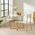 thumbnail image 1 of VECELO 3 Piece Dining Table Set with 2 Chairs, Small Kitchen Table Set for 2, Metal Frame and Faux Marble Table Set for Dining Room, Living room, Small Spaces, Gold Frame & White Finish, 1 of 15