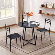 VECELO 3 Piece Dining Table Set with 2 Chairs, Small Kitchen Table Set for 2, Metal Frame and Wood Table Set for Dining Room, Living room, Small Spaces, Black