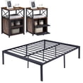 thumbnail image 1 of VECELO 3-Piece Full Bedroom Sets Include Metal Platform Bed Frame and 2 Brown Nightstands, 1 of 7
