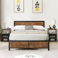 thumbnail image 1 of VECELO 3-Piece Full Bedroom Sets with Wooden Headboard Bed Frame and 2 Brown Nightstands, 1 of 8