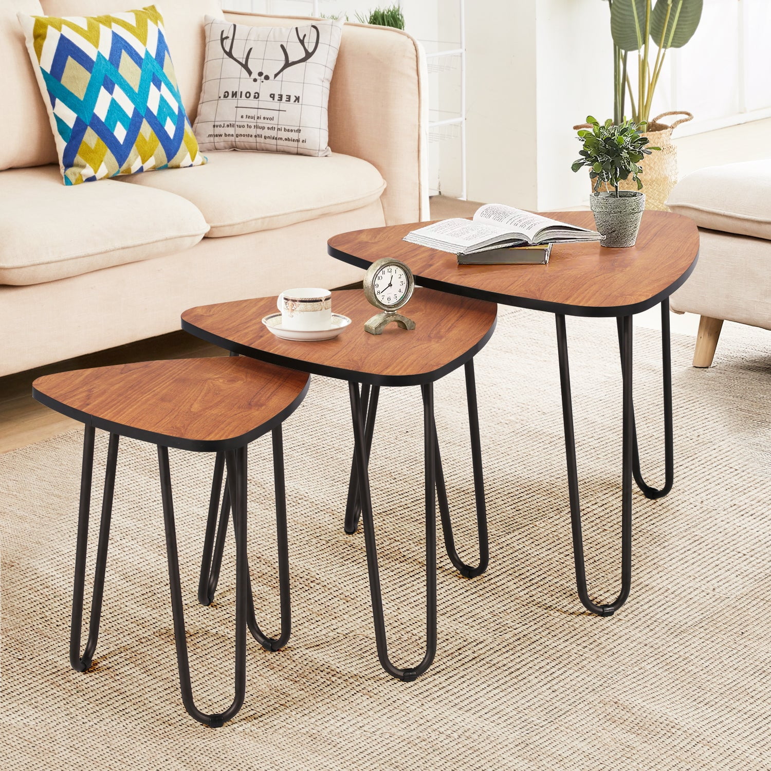 VECELO 3-Piece Nesting Tables, Stacking End Coffee Table for Living ...