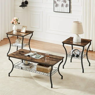 VECELO 3-Piece Living Room Table Set: Coffee Table End Tables