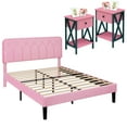 thumbnail image 1 of VECELO 3-Piece Pink Bedroom Set with Full Upholstered Bed Frame and 2 Nightstands, 1 of 10