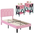 thumbnail image 1 of VECELO 3-Piece Pink Bedroom Set with Twin Upholstered Bed Frame and 2 Nightstands, 1 of 10