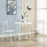VECELO 3 Piece Round Dining Table Set with 2 Chairs, Small Kitchen Table Set for 2, Metal Frame and Faux Marble Table Set for Dining Room, Living room, Small Spaces, Marble White