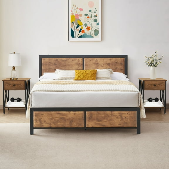 VECELO 3-Piece Rustic MDF Queen Brown