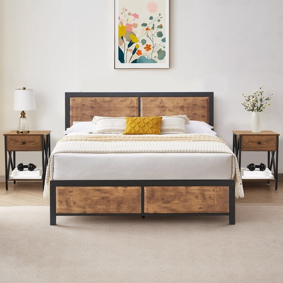 VECELO 3-Piece Rustic MDF Queen Brown