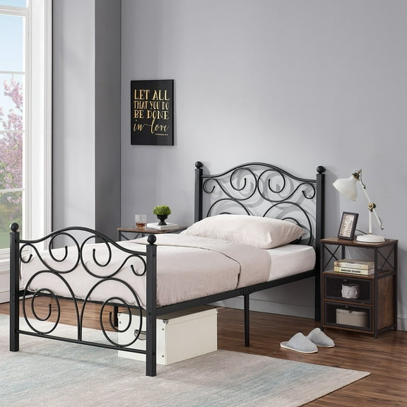 VECELO 3-Piece Victorian Bedroom Set Bed Frame And 2 Nightstand