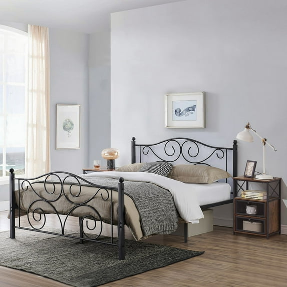 VECELO 3-Piece Victorian Bedroom Set Bed Frame And 2 Nightstand