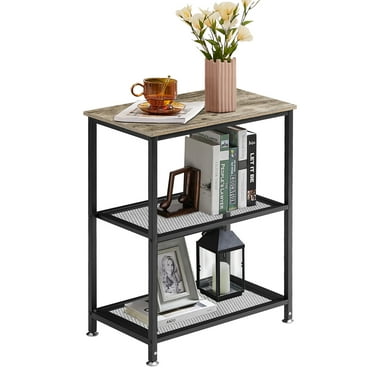 VECELO 3-Tier End Table with Storage Shelf, Industrial Nightstand Sofa Side Table for Bedroom Living Room Office, Gray