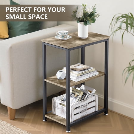 VECELO 3-Tier End Table with Storage Shelf, Nightstand Sofa Side Table for Bedroom/Living Room/Hallway/Study, Gray