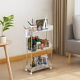 thumbnail image 1 of VECELO 3-Tier Rolling Utility Cart with Lockable Caster Wheels, Extra Hanging Cups and Hooks, Storage Shelves Organizer Cart for Living Room Bathroom Kitchen Office, Clear, 1 of 9