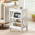 thumbnail image 1 of VECELO 3-Tier Side End Table, X-Design Nightstand Sofa End Table Storage Shelf For Living Room Bedroom Furniture, White, 1 of 8
