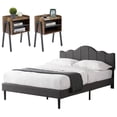 thumbnail image 1 of VECELO 3-piece Bedroom Set, Full Size Upholstered Platform Bed Frame, Set of 2 Stackable Nightstands End Table, 1 of 6