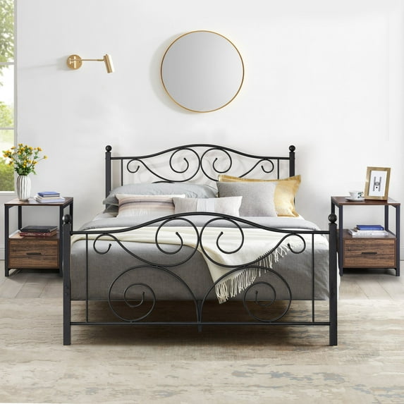 VECELO 3-piece Bedroom Set, Metal Platform Bed Frame and 2 Nightstand, Full Size