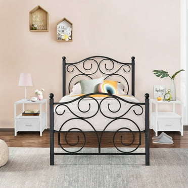 VECELO 3-piece Bedroom Set, Metal Platform Bed Frame and 2 Nightstand, Twin Size