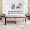 thumbnail image 1 of VECELO 3-piece Bedroom Set, Metal Platform Bed Frame with 2 Glass Top Nightstand, Queen Size, 1 of 8