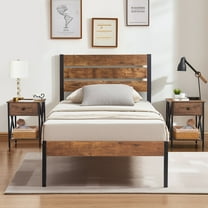 VECELO 3-piece Bedroom Set, Metal & Wood Platform Bed with Set of 2 Nightstand, Twin Size