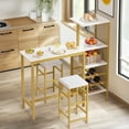 thumbnail image 1 of VECELO 3-piece Counter Height Dining Sets, Metal Pub Set with Faux Marble Top, Wine Rack & Glass Holder, Gold, 1 of 8