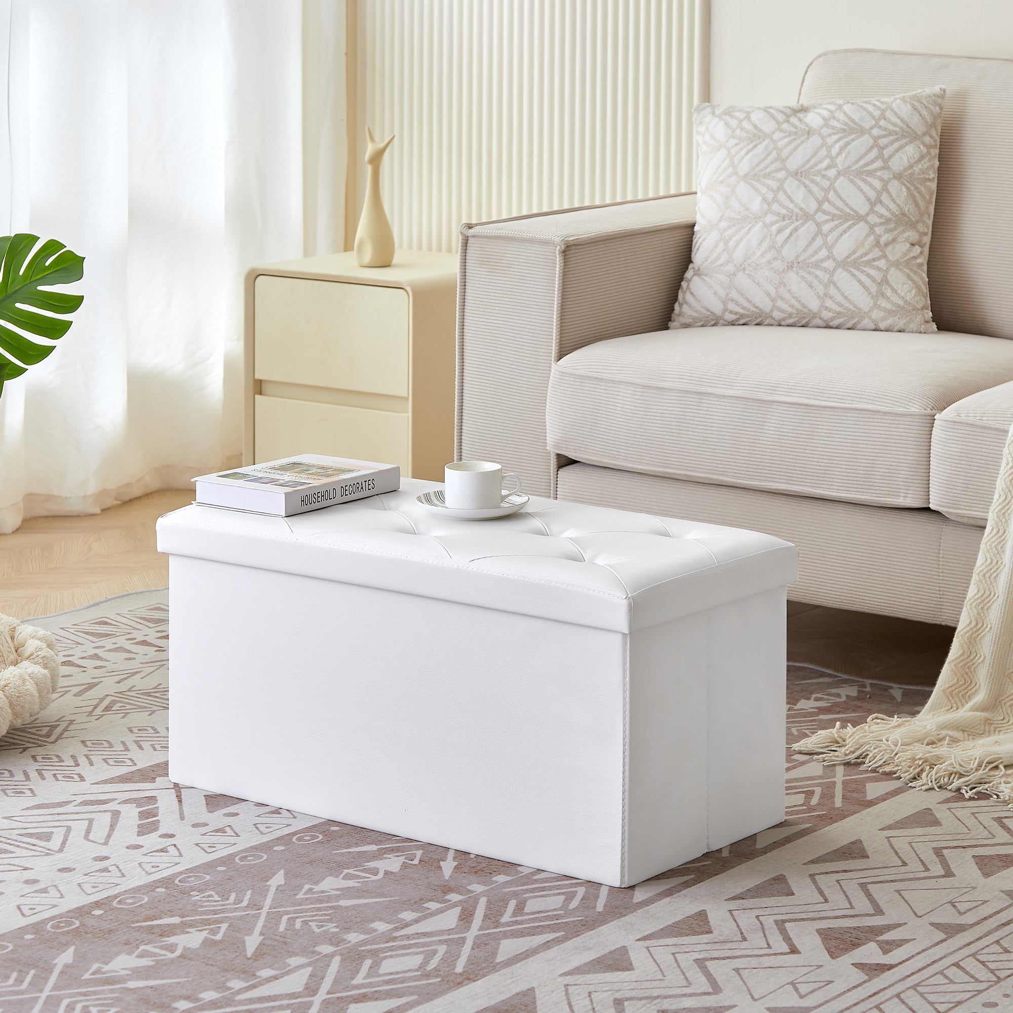 VECELO 30" Folding Storage Ottoman Bench, Faux Leather Footrest Couch