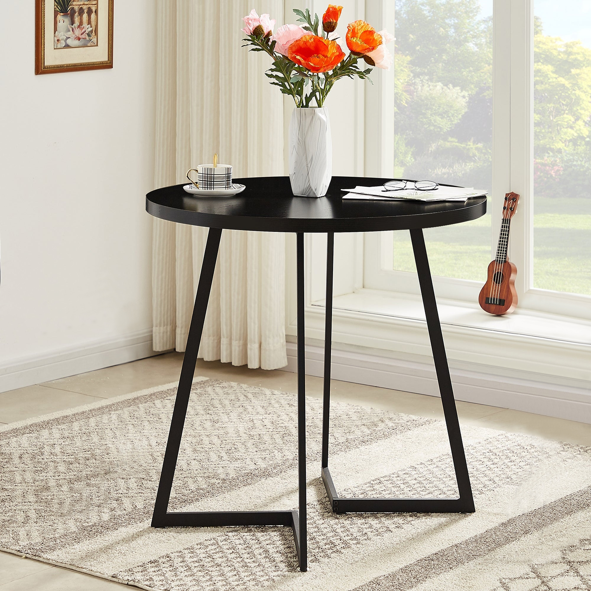 "VECELO Modern 31.5"" Black Round Dining Table, Matte Metal Legs ...