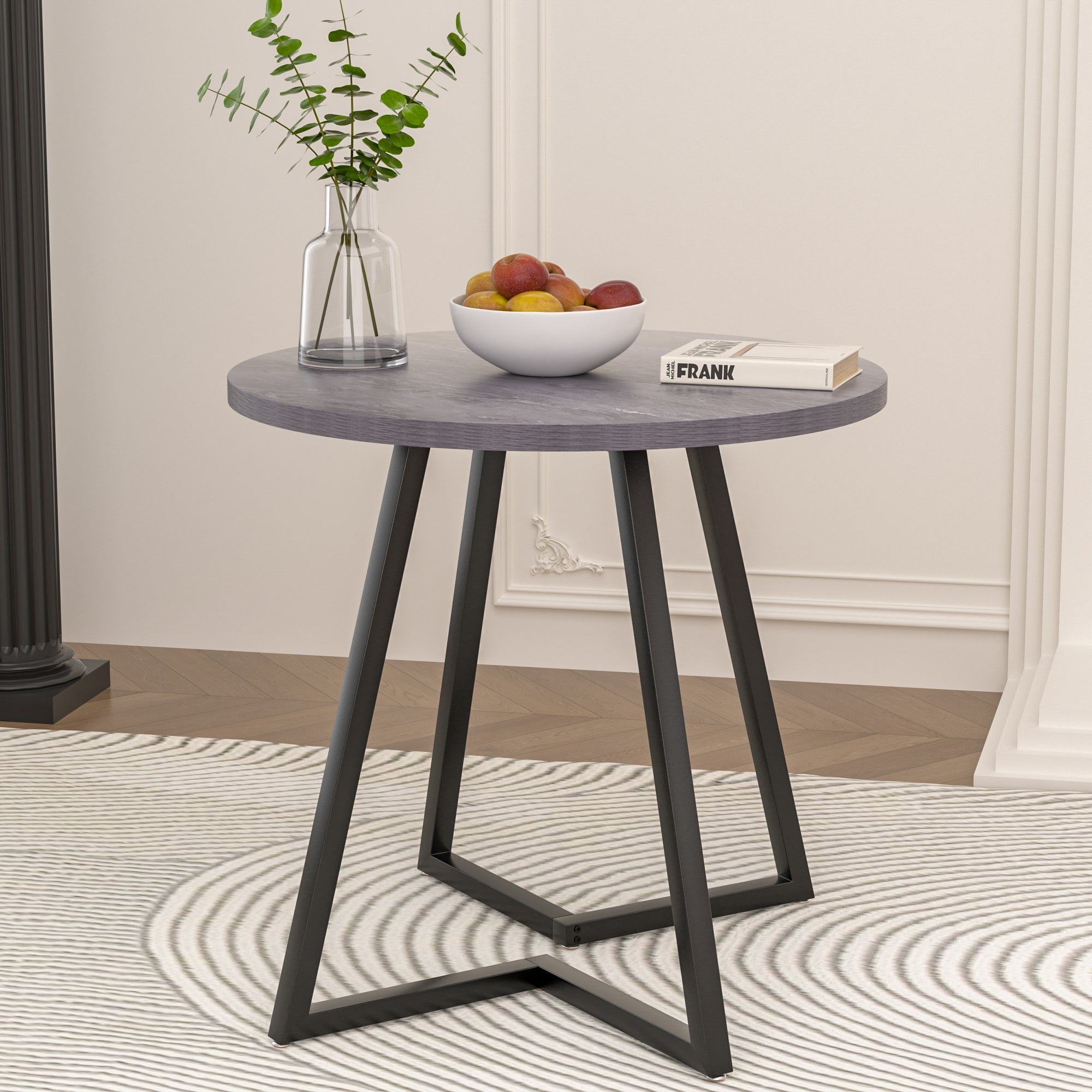 VECELO 35.4" Round Dining Table, Small Kitchen Table with Sturdy Metal Base, Dining Room Table for 2 to 4 Person, Gray