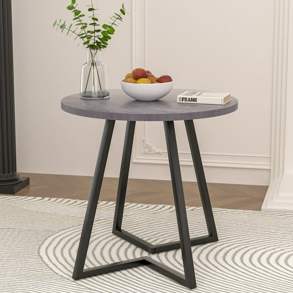 VECELO 35.4" Round Dining Table, Small Kitchen Table with Sturdy Metal Base, Dining Room Table for 2 to 4 Person, Gray