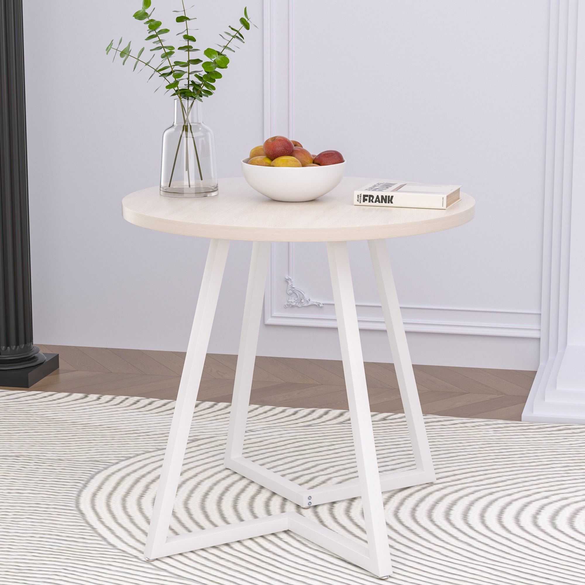 VECELO 35.4" Round Dining Table, Small Kitchen Table with Sturdy Metal Base, Dining Room Table for 2 to 4 Person, Natural Wood