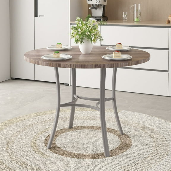 VECELO 36" Round Dining Table, Kitchen Table Faux Marble with Metal Base for Living Room Kitchen, Gray