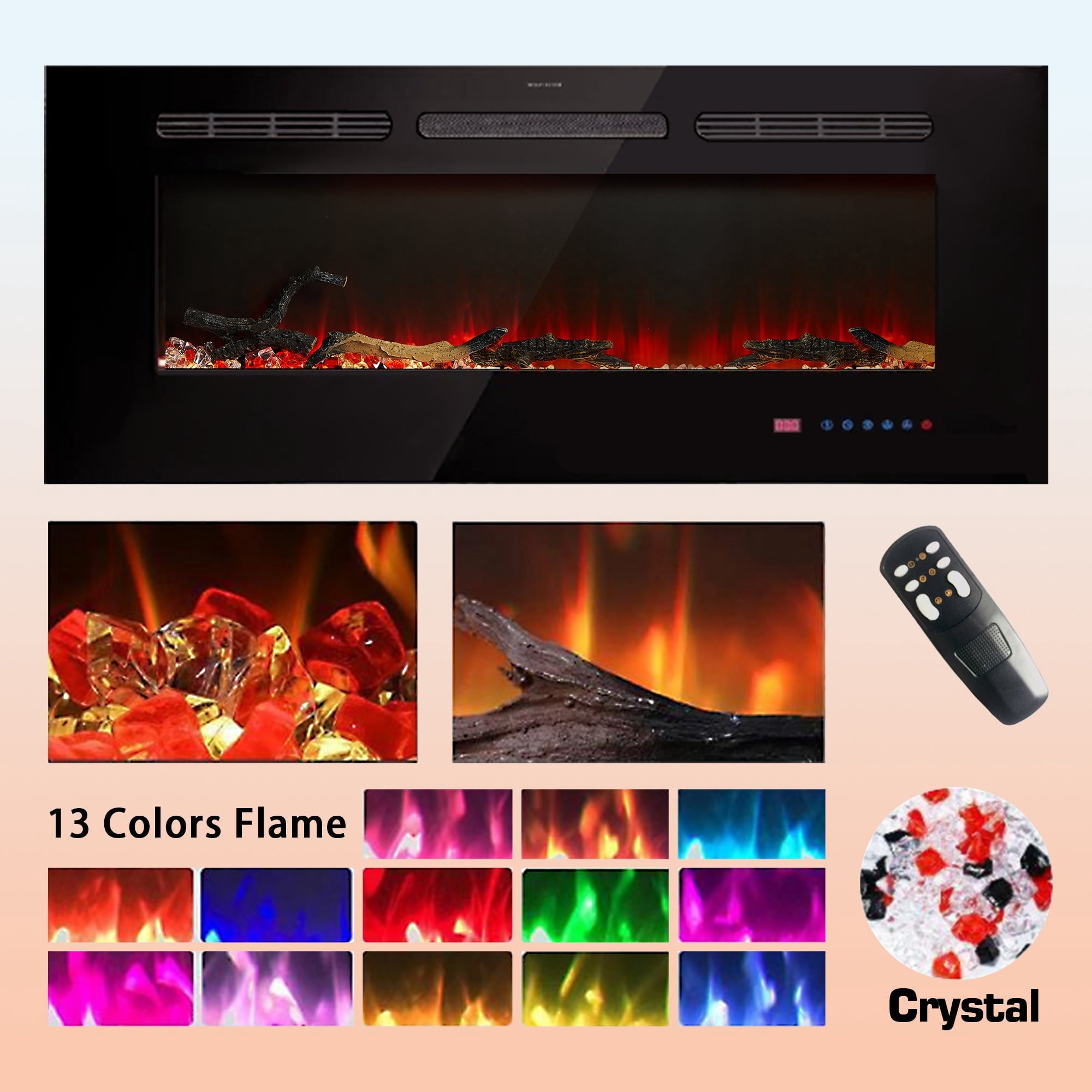 VECELO 39.4 inch Electric Fireplace, Recessed Wall Mounted Electric Fireplace Inserts, Ultra Thin Adjustable Flame Colors & Speed Fireplace, Fireplace with Touch Screen and Remote Control, Black
